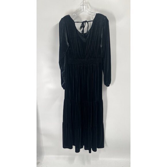 Knox Rose Black Velvet Long Sleeve Dress Witchycore Goth Sz Medium Maxi Boho - Picture 8 of 9